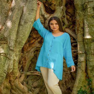 María de Guadalajara long sleeve gause button-up blouse